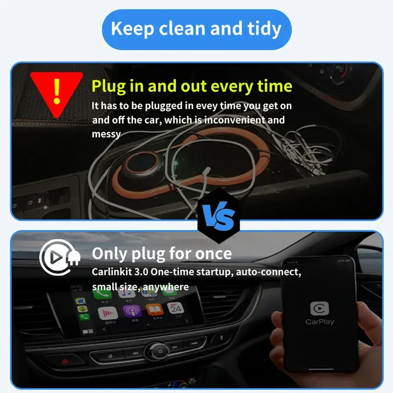 Dongle CarPlay sans fil pour autoradio, Mini CarAI Box, Android Auto Box avec CarPlay filaire, Plug and Play Ai Box, 2 en 1, 2024