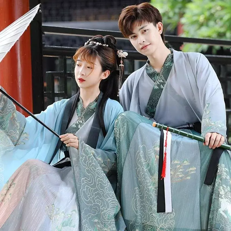 Hanfu Wei Jin Cross-collar Waist Big-sleeved Shirt Fresh and Elegant Fairy Student Chinese Style Hanfu Unisex Couple