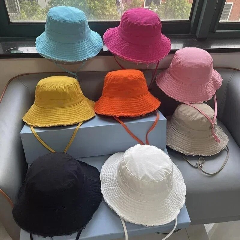 Designer Brand Fisherman Hats Foldable Bob Bucket Hat with Big Brim Sunscreen with Adjust Chin Rope Hat Beach Fishing Gorras Hat