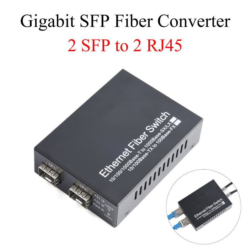 1 pz Gigabit SFP Media Converter 2 SFP a 2 RJ45 ricetrasmettitore 10/100/1000M interruttore in fibra ottica con modulo SFP 3KM/20KM LC/SC