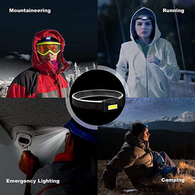 Mini faro LED COB, linterna de cabeza impermeable, 3 modos, para acampar al aire libre, pesca nocturna