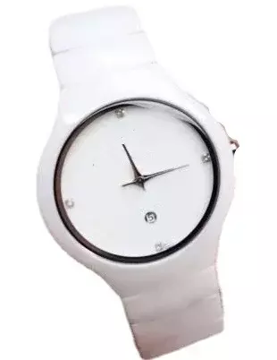 นาฬิกาข้อมือสำหรับบุรุษแบบใหม่แบบลำลองสำหรับผู้หญิง Jam Tangan Sport แบบควอตซ์ทรงกลมนาฬิกาเซรามิคขาวสีดำหรูหรา