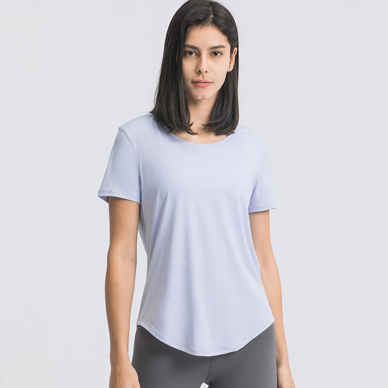 T-shirt manga curta para as mulheres, roupas fitness, ginásio e corrida