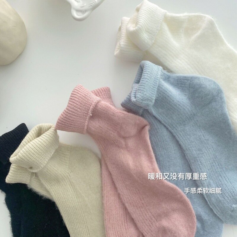 2022 Nieuwe Collectie Winter Vrouwen Sokken Dikke Warme Wollen Sokken Japanse Mode Effen Kleur Kasjmier Sokken Casual Kawaii Sokken 35-40