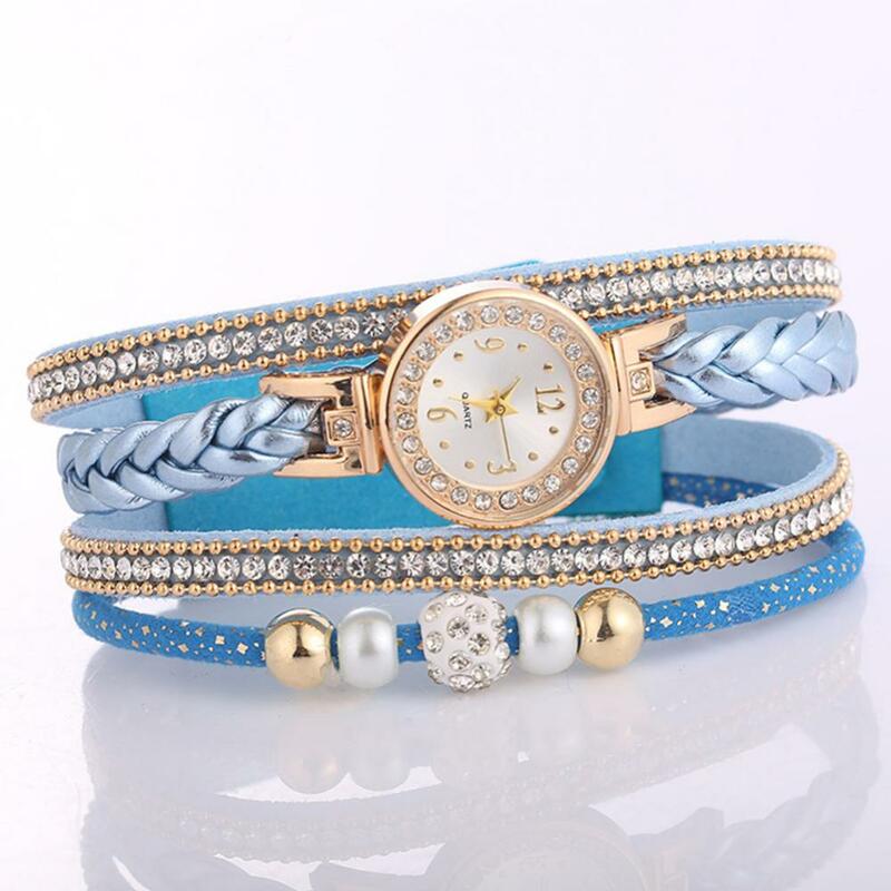 Reloj de cuarzo con cuentas de diamantes de imitación para mujer, esfera redonda, botón a presión, pulsera multicapa, relojes de vestir para mujer, regalo de lujo