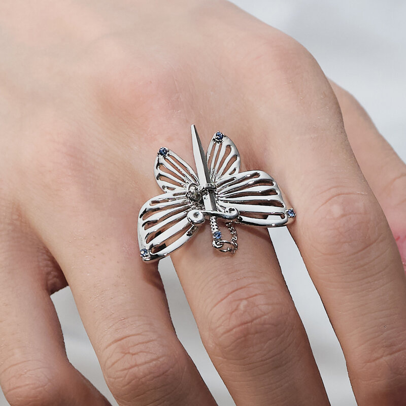 Vintage Hip-Hop Punk Metal Hollow Butterfly แหวน Unisex แหวนปรับขนาดได้จัดเลี้ยงเครื่องประดับของขวัญ