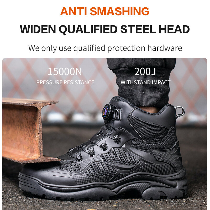 Rotary Buckle New Safety Boots Men Work Sneakers Indestructible Shoes Steel Toe Protective Anti-smash Anti-puncture Safety Shoes