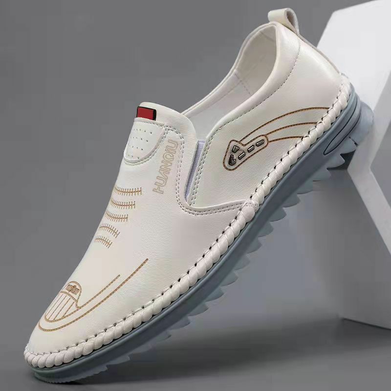 2022 Mode Mannen Casual Platte Schoenen Outdoor Zachte Zolen Reizen Sneakers Leer Mannen Zakelijke Non Slip Ademende Schoenen Mannen