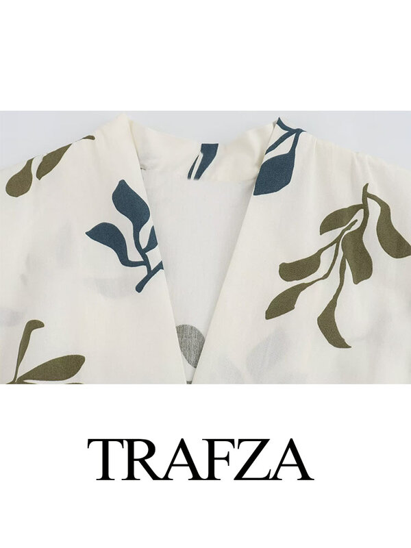 TRAFZA-فستان نسائي بأكمام قصيرة برقبة حرف V أبيض ، فساتين طويلة ضيقة غير رسمية ، أزياء نسائية ، ديكور حزام ، تراف صيفي