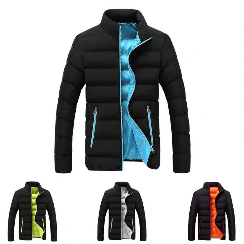 メンズツーサイドジッパーポケット厚手のコート、暖かいジャケット、防風、スタンドカラー、クロージャー、冬