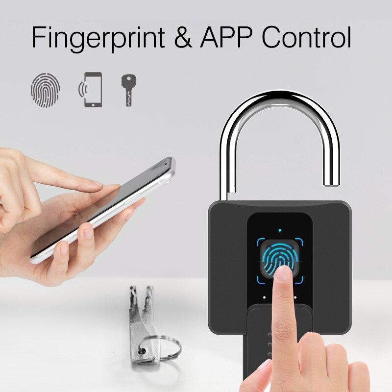 Fingerprint Padlock with Key Biometric Bluetooth APP Controlled Smart Electronic Combination Lock for Outdoor,Fence, Suitcase