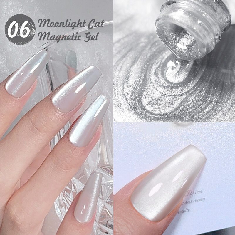 BORN PRETTY Silver Moonlight Cat Magnetic Gel Nail Polish White Light Magnetic Nail Sparkling Glitter Semi Permanent Varnish 10m