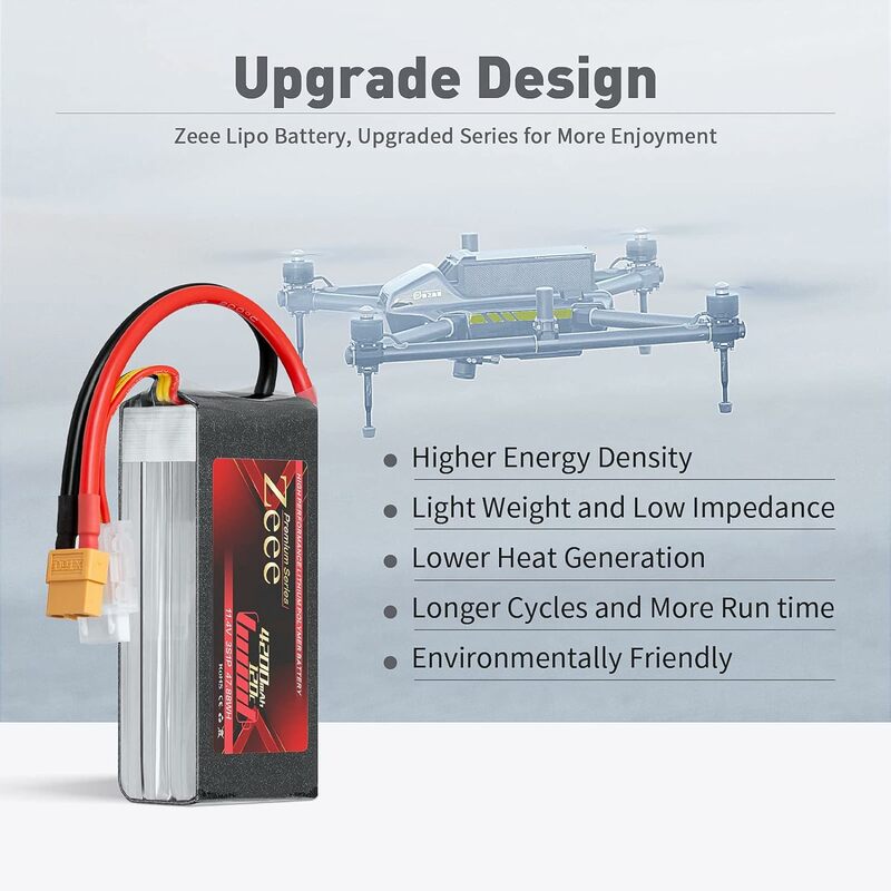 Zeee-Batterie Lipo 3S, 11.4V HV Shorty, 4200mAh, 120C avec compte 60, prise Softcase pour voiture RC FPV Drone Racing Model-Premium Series, 2 pièces