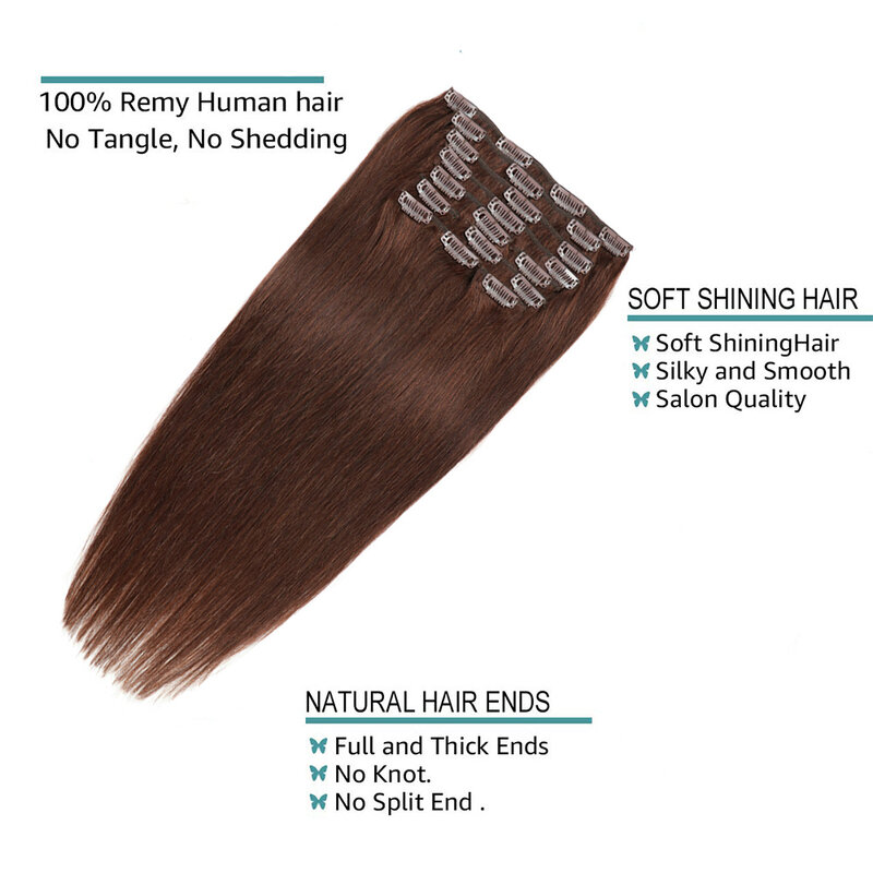 Extensiones de cabello humano con Clip, cabello liso Remy, sin costuras, Invisible, 10 unids/lote/paquete, marrón medio #4