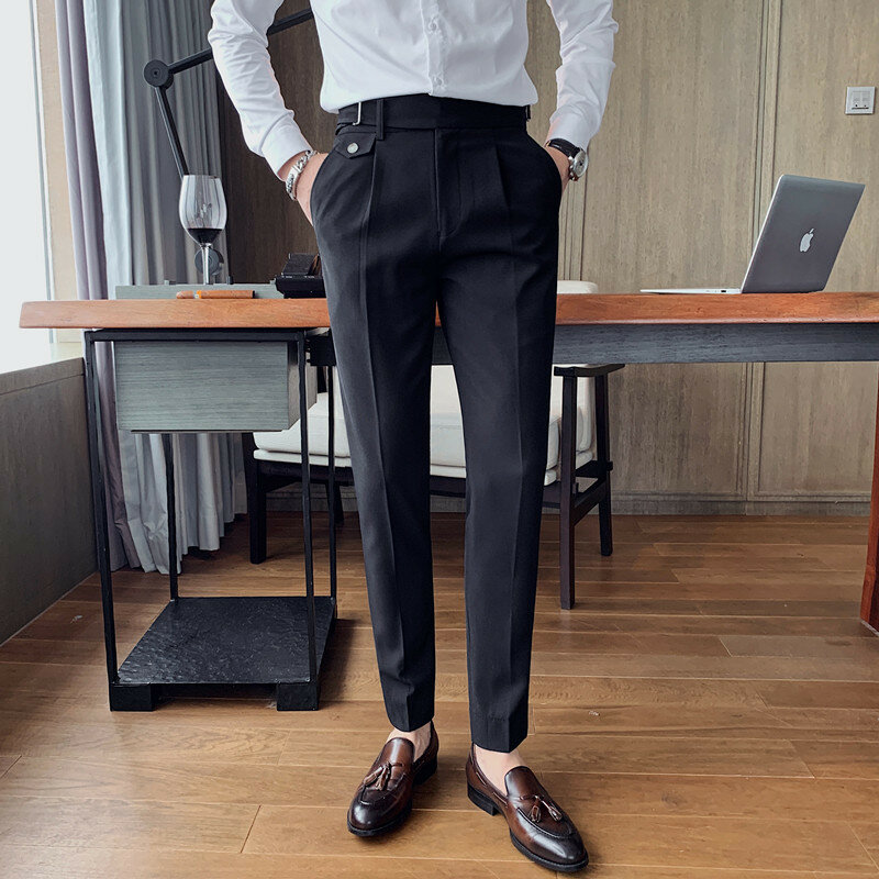 Осень 2023, мужские классические брюки, офисный деловой костюм, модные повседневные облегающие брюки для свадьбы, мужская одежда