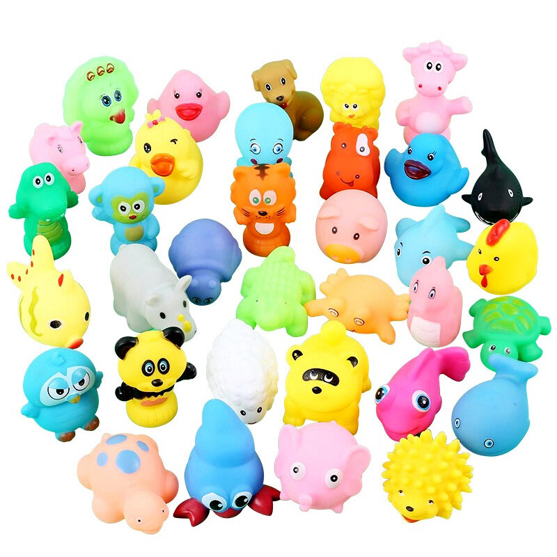 Animais fofos Brinquedos de banho para crianças, jogo de natação, flutuador de borracha macia, Squeeze Sound, Baby Shower Toys, 10pcs