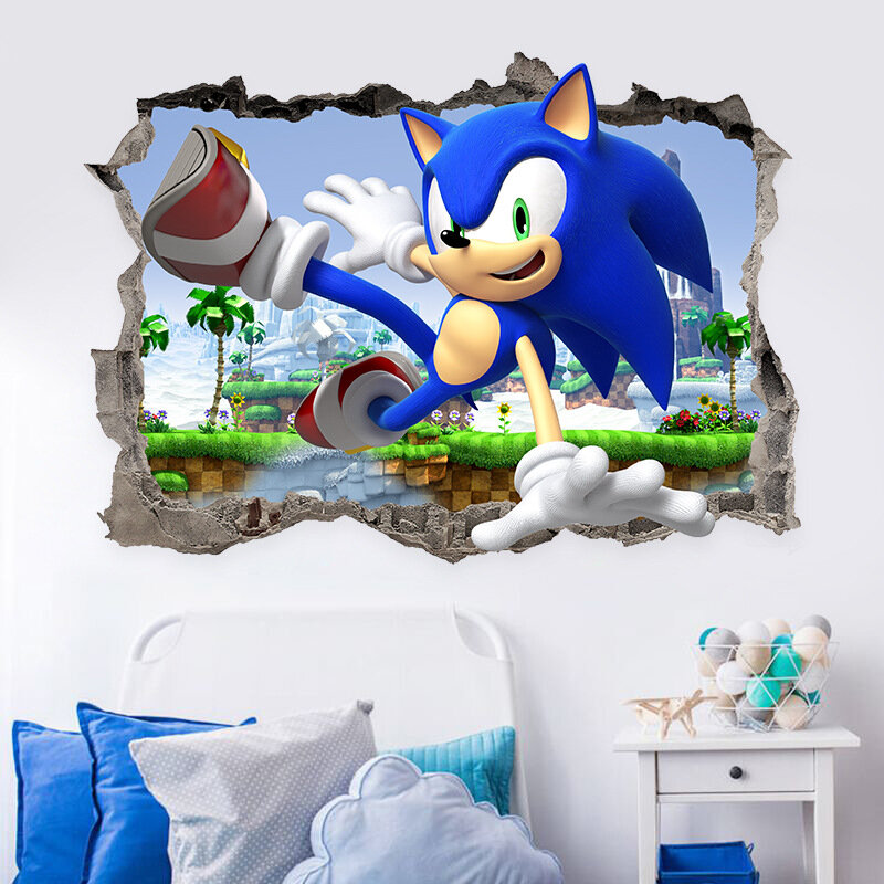 3d Sonic The Hedgehog Wall Sticker For Kids Room Home Decoration Cartoon Anime Superhero Wall Art Sticker Decal Mural