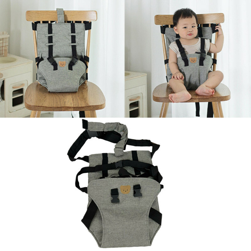 Sabuk pengaman kursi tinggi bayi, sandaran kursi bayi dapat diatur portabel, tali bahu kursi makan bayi dapat dicuci