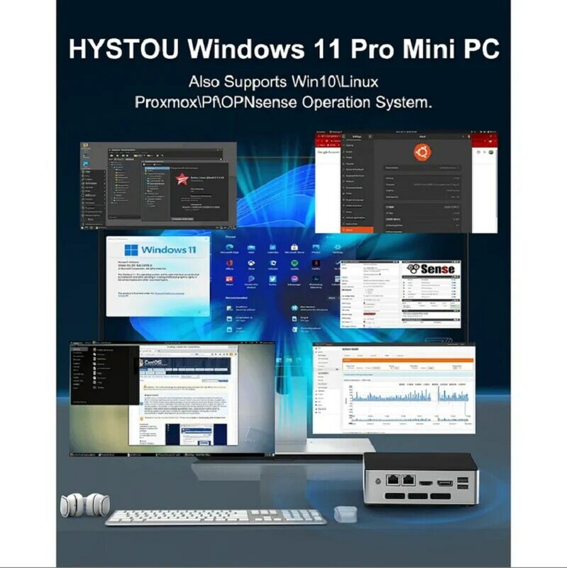 미니 게임용 PC 인텔 코어 데스크탑 Hystou 컴퓨터, 무료 배송, 윈도우 10 리눅스 i3-1215U i5-1235U i7-1255U i5-1340P CPU, WIN11