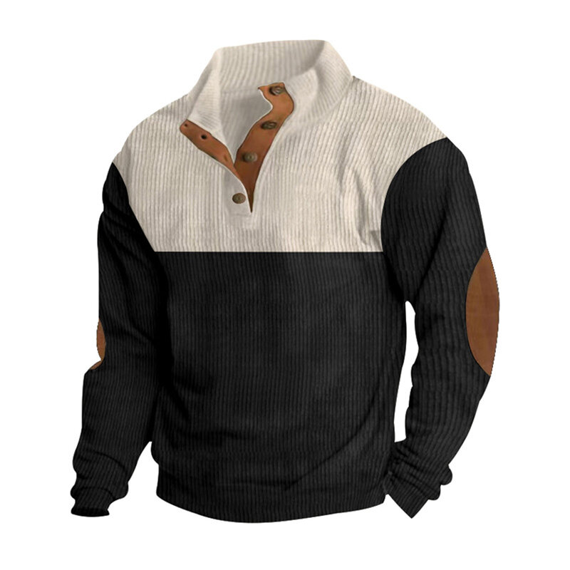 14) bergaya pria \ \ Sweatshirt berdiri kerah lengan panjang longgar kasual atasan korduroi Pullover beberapa warna tersedia