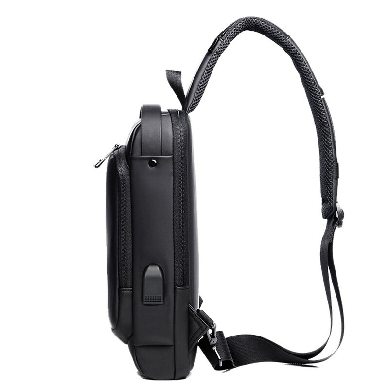 남성용 USB 충전 다기능 PU 가슴 가방, 스포츠 슬링백, 도난 방지, 오토바이 라이딩용 암호 잠금 장치 포함, 가슴 팩