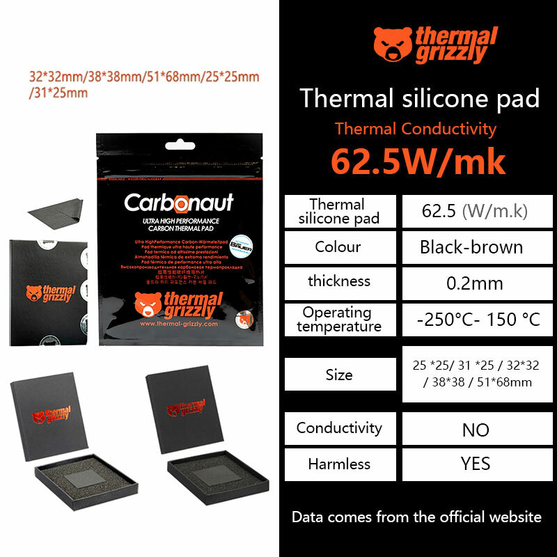 Thermal Grizzly Carbonaut podkładka termiczna 62.5W/mk CPU/GPU/PS4/płyta główna silikon termiczny Pad do recyklingu węgla podkładka termiczna