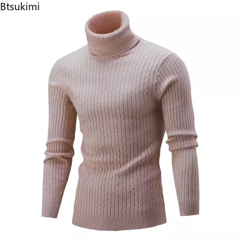 Мужской теплый вязаный свитер, водолазка, вязаные пуловеры, топы, вязаный свитер, мужской джемпер, универсальный Повседневный свитер, 2024