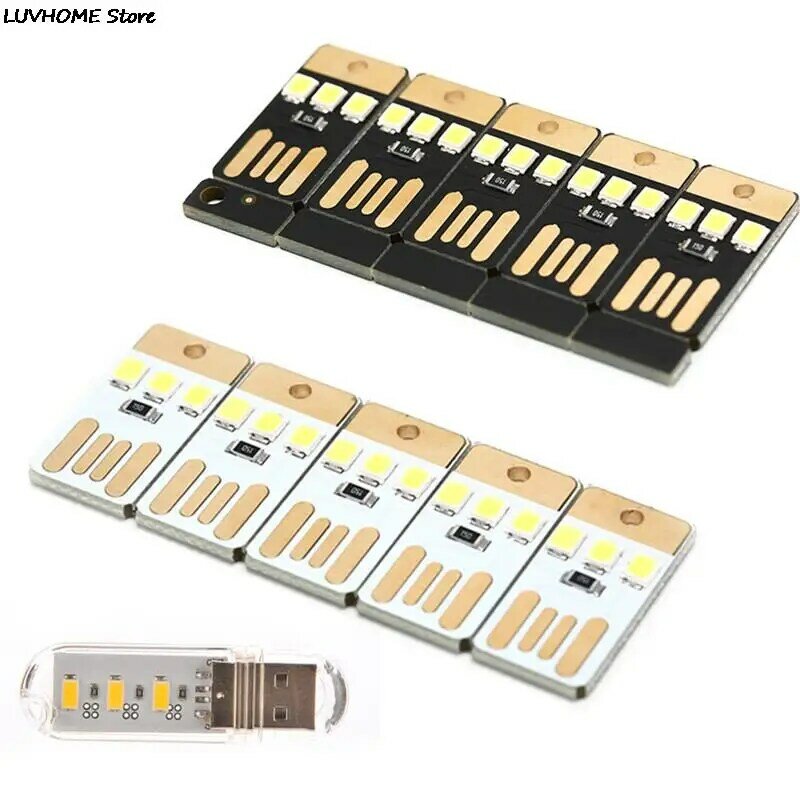 LLavero de luz LED de bolsillo, minitarjeta de One / 5 piezas, 0,2 W, Bombilla USB, lámpara de noche para portátil, PC, Powerbank