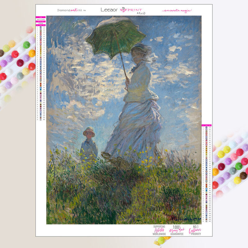 Kit de pintura de diamante 5D DIY mujer con una sombrilla Claude Monet Oils, bordado de diamantes, arte de pared de habitación, impresiones, decoración del hogar, Mural
