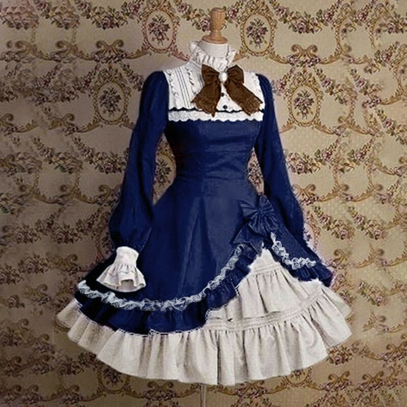 Renesansowa sukienka damska gotycka koronkowa muszka damska sukienka kostiumy Cosplay Patchwork z długim rękawem kobieca średniowieczna sukienka punkowa