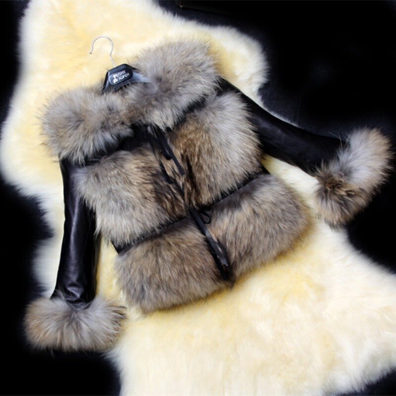 Manteau court en fausse fourrure PU pour femme, manteau décontracté avec coutures en fourrure de renard, automne et hiver