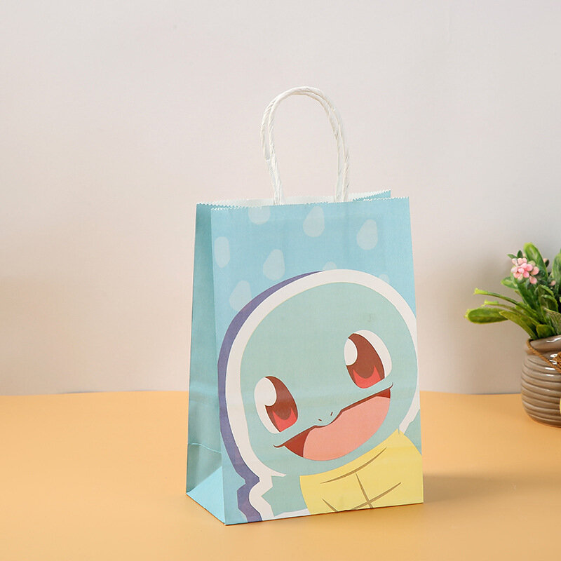 Kawaii pokemon impressão dos desenhos animados saco de papel portátil babybirthday presente embalagem de papel bagkraft portátil saco de compras