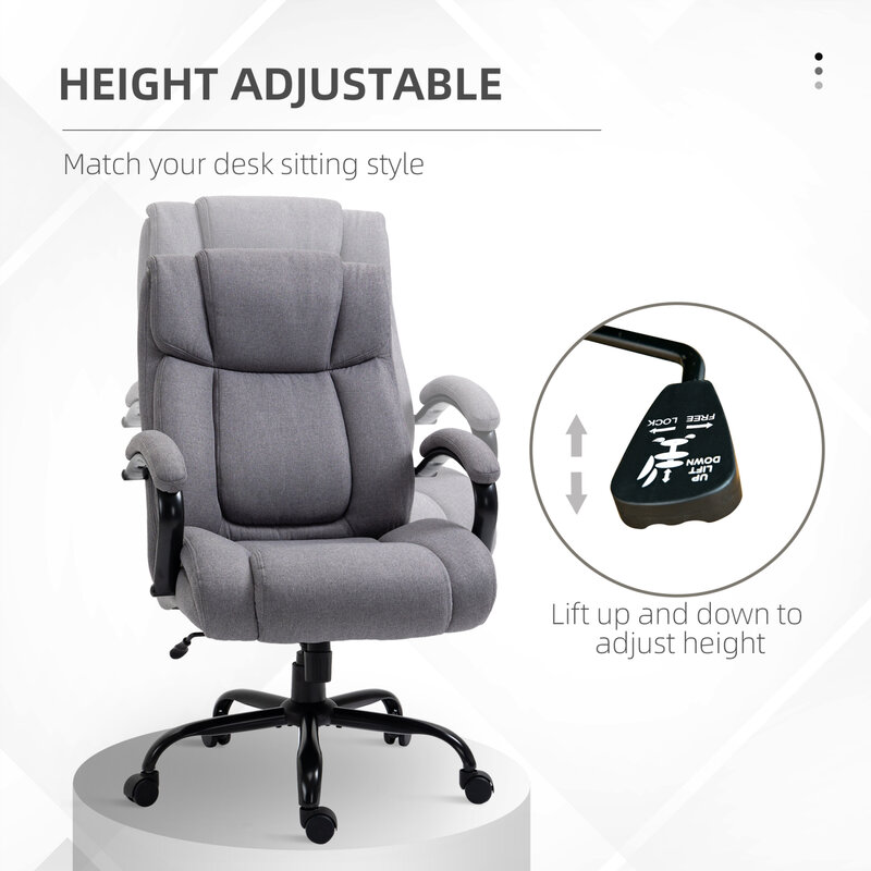 Duże i wysokie krzesło biurowe z wysokim oparciem 484lbs z szerokim siedziskiem, krzesło na biurko komputerowe z tkaniną lnianą, regulowana wysokość, S