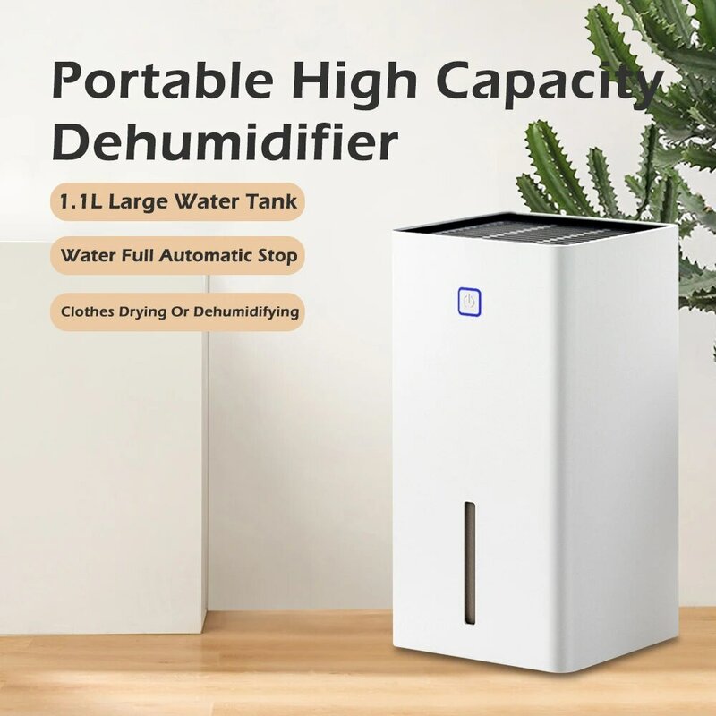 Mini desumidificador de ar elétrico, desumidificadores absorventes de umidade, desligamento automático, casa, quarto, escritório, ultra silencioso, 1.1L, 25W