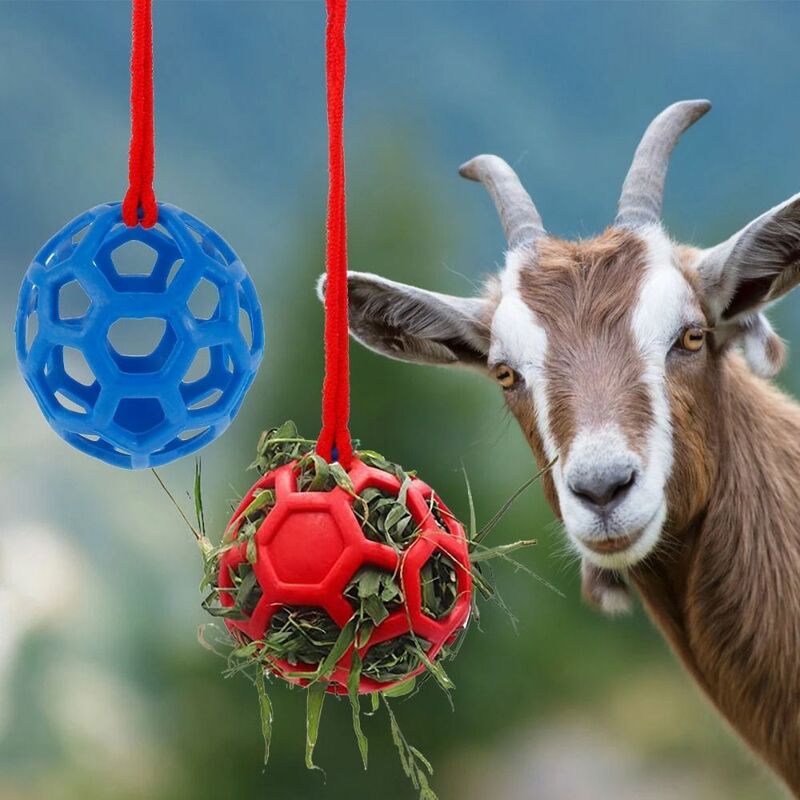円形ピンディングディスペンサーおもちゃ、ソフト、tpr、ハンギング、赤、青、緑、餌ボール、羊、ヤギ、5.5インチ