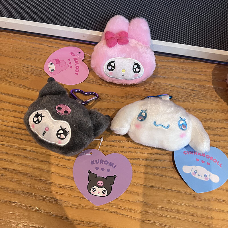 Sanrio Kuromi Plush Toys for Children, My Melody, Cinnamoroll, Coin Purse, Girls, Kawaii Plushies, Boneca, Chaveiro, Bonito, Presentes de Natal, Novo