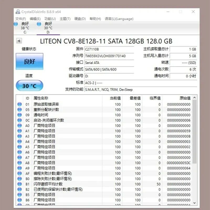 Disco rigido originale per interfaccia SATA SSD LITEON CV8-128G la modalità NGFF supporta desktop per laptop