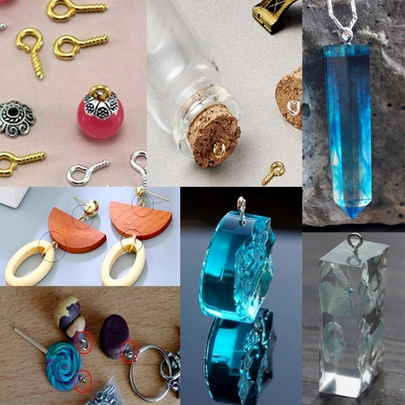 Mini alfileres pequeños para hacer joyas, ganchos con ojales, tornillos roscados, dorados y plateados, 100/300 piezas