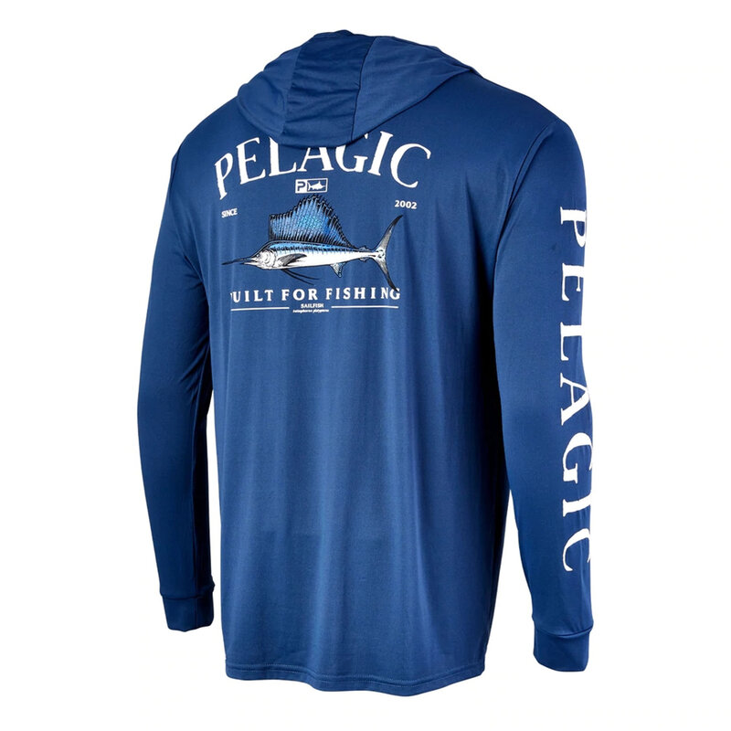 Pelagic Gear Long Sleeve Fishing Shirt Men UV Clothing Hooded Coat Sun Protectio Breathable Anti Mosquito Thin Fishing Shirts