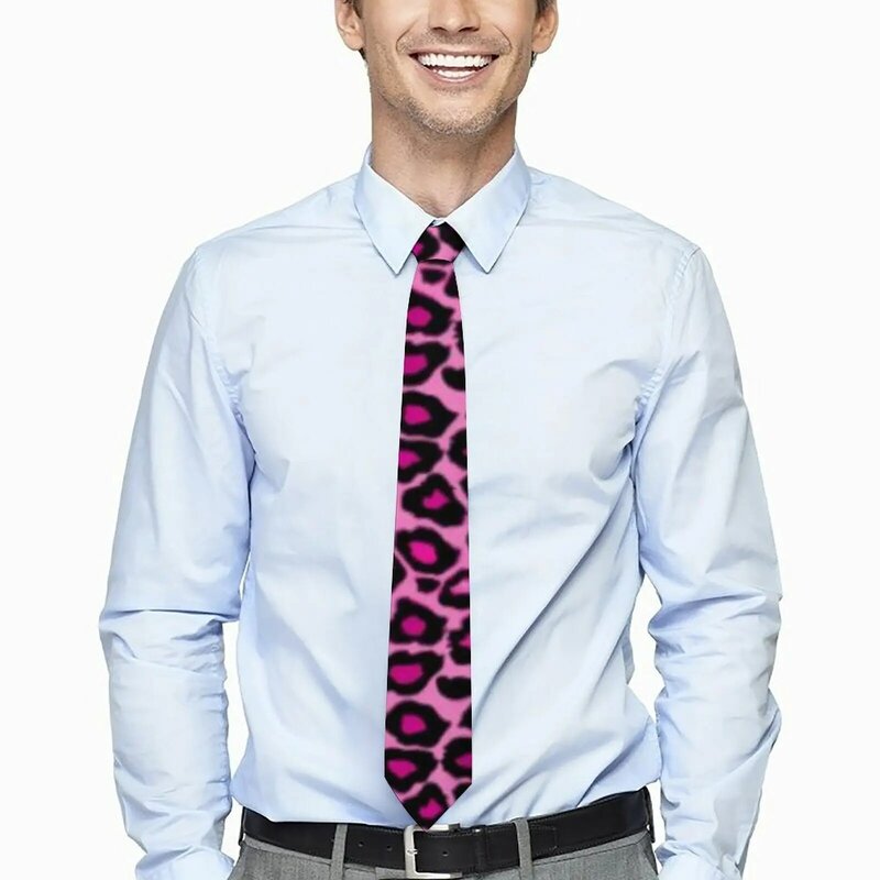 Pink Leopard Tie Animal Fur Print Retro Casual Neck Ties For Unisex Adult Wedding Party Collar Tie Graphic Necktie Accessories