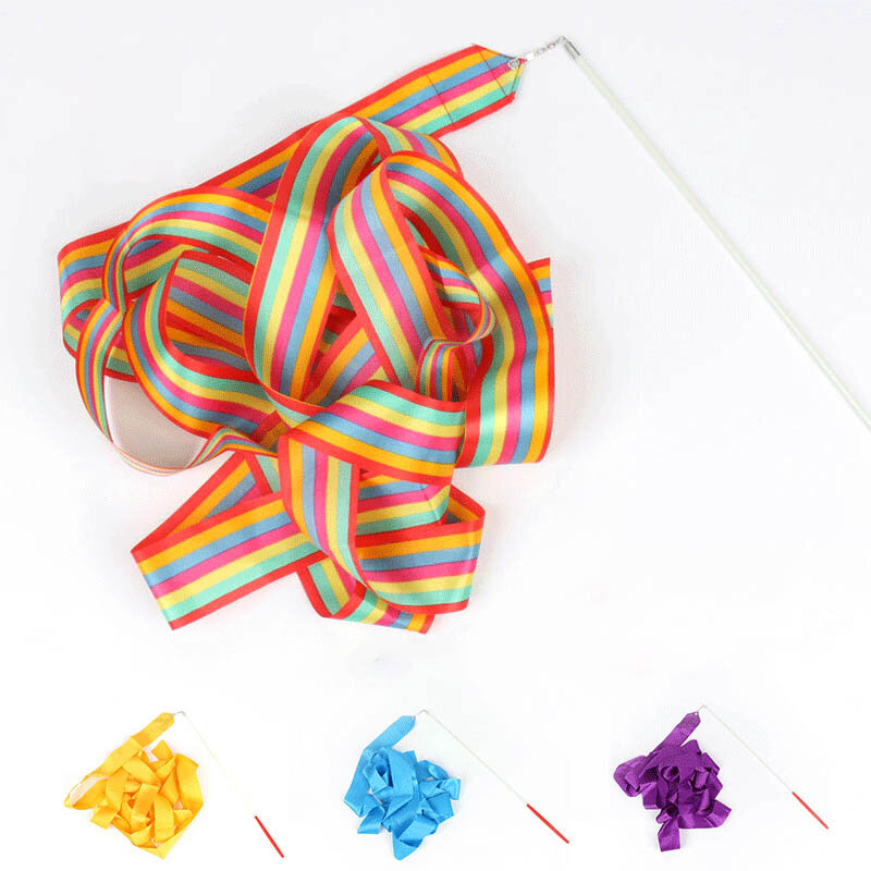2M Colorful Gym Ribbons Dance Ribbon Rhythmic Art Gymnastics Ballet Streamer Twirling Rod Rainbow Stick Training