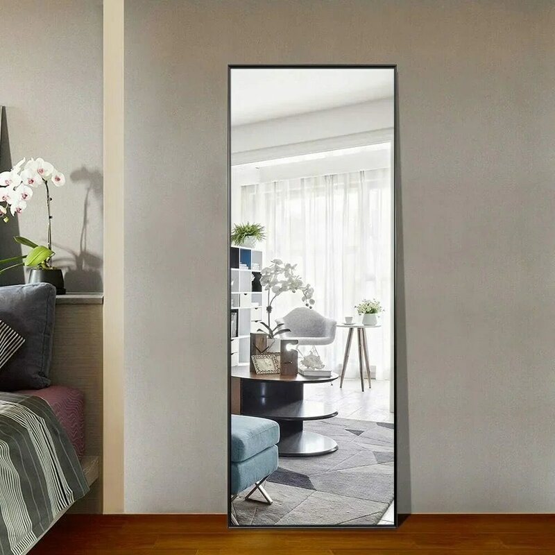 Kamerhoge Spiegel, Grote Lange Wandspiegel, Badkamer/Slaapkamer/Woonkamer Dressing Aluminium Frame, Zwart