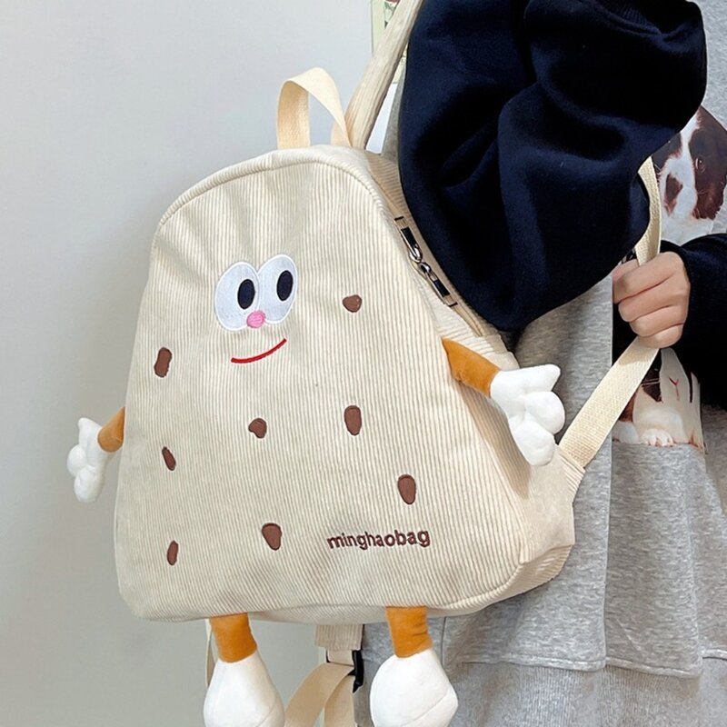 Симпатичная сумка для книг с печеньем, новый вельветовый рюкзак большой вместимости для девочек, студенческие сумки для книг на молнии для дам