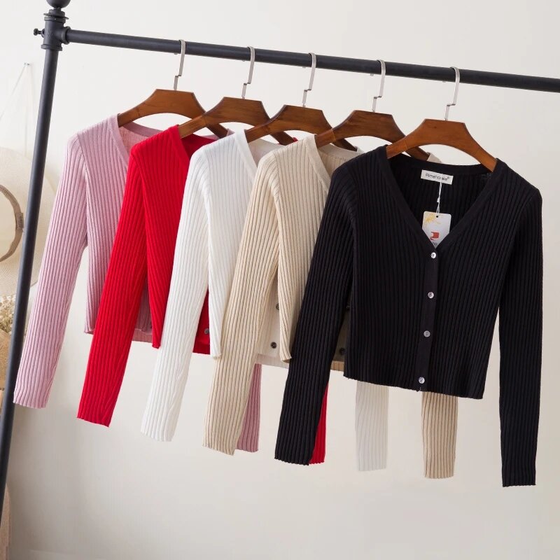 Cardigan Female Black Cropped Korean Knitted Sweater Long Sleeve Top Sweaters Knit Ladies Women's Coat Spring 2024 Blouses