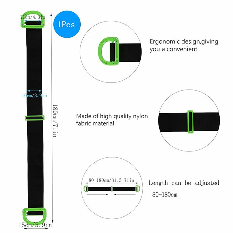 Cinghie di sollevamento portatili nere lunghezza regolabile maniglia di sollevamento facile sicurezza taglia unica