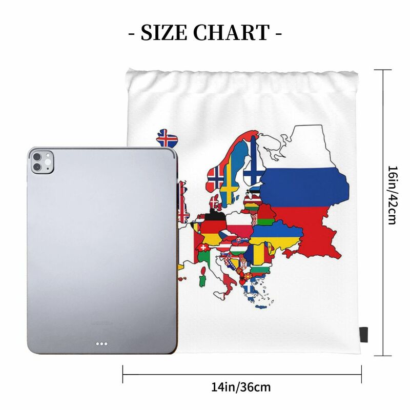 Sacos de cordão portáteis multifuncionais, Mochilas de mapa da bandeira da Europa, saco esportivo de bolso, Bookbag para homem e mulher