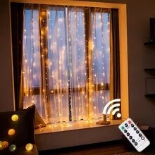 LEDカーテンライトガーランド,リモコン付き,クリスマスデコレーション,8モード,クリスマス,結婚式,寝室,家用