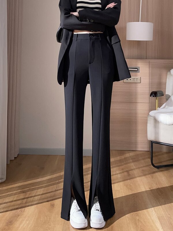 Calça de ferradura de perna larga feminina, cintura alta, emagrecedora e justa, moda casual, nova, primavera, 2021