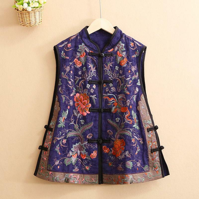 2023 summer new chinese style vintage embroidery women vest tangsuit qipao coat traditional oriental vintage  loose vest pd