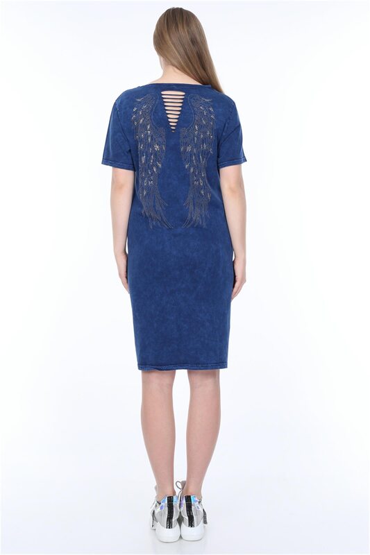 Diaves Frauen Plus Größe Sommer Mode Selbst-Wirkung-Spülung Blatt Figured Spaltung Detaillierte Baumwolle Kleid Türkische Qualität